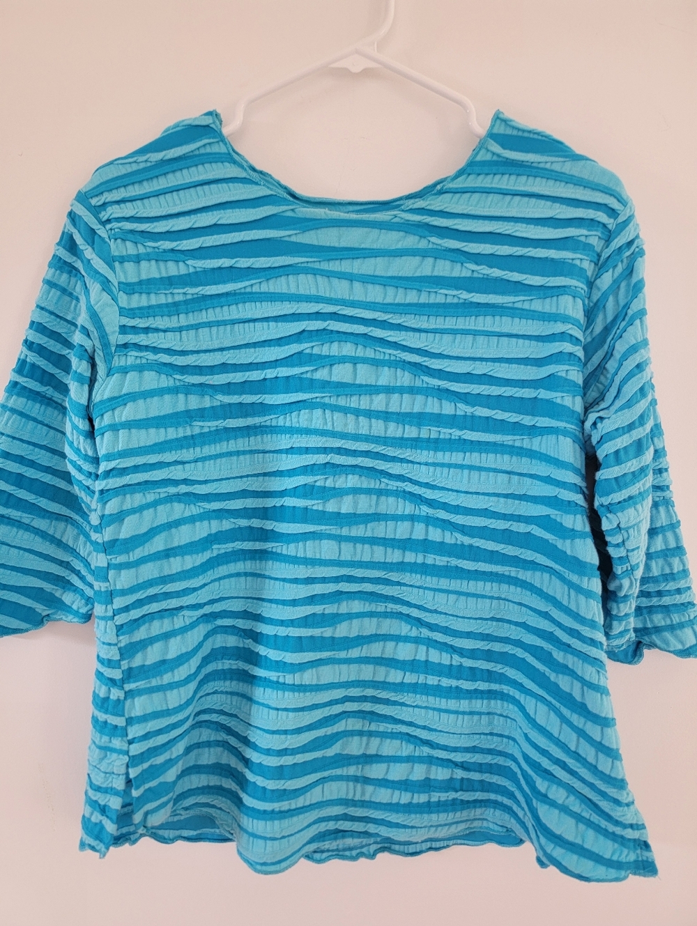 Carol Turnder Blue Textured Wave-Stripe 3/4 Sleeve Women's Top Medium